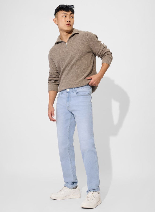 The Souled Store Men Slim Fit Solid Light Blue Jeans - Image 4