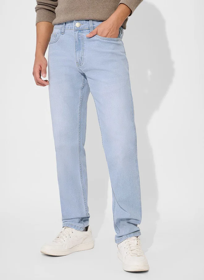 ذا سوليد ستور The Souled Store Men Slim Fit Solid Light Blue Jeans
