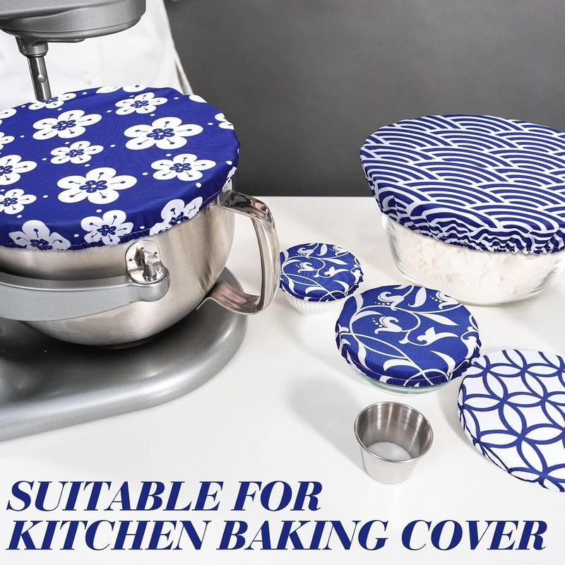 KASTWAVE 10 Pcs Reusable Stretch Fabric Bowl Covers, Elastic Multi-Siz, Bread Proofing, Fruits & Leftovers – Breathable, Washable, Eco-Friendly, Microwave & Dishwasher Safe, Blue & White Set - Image 4
