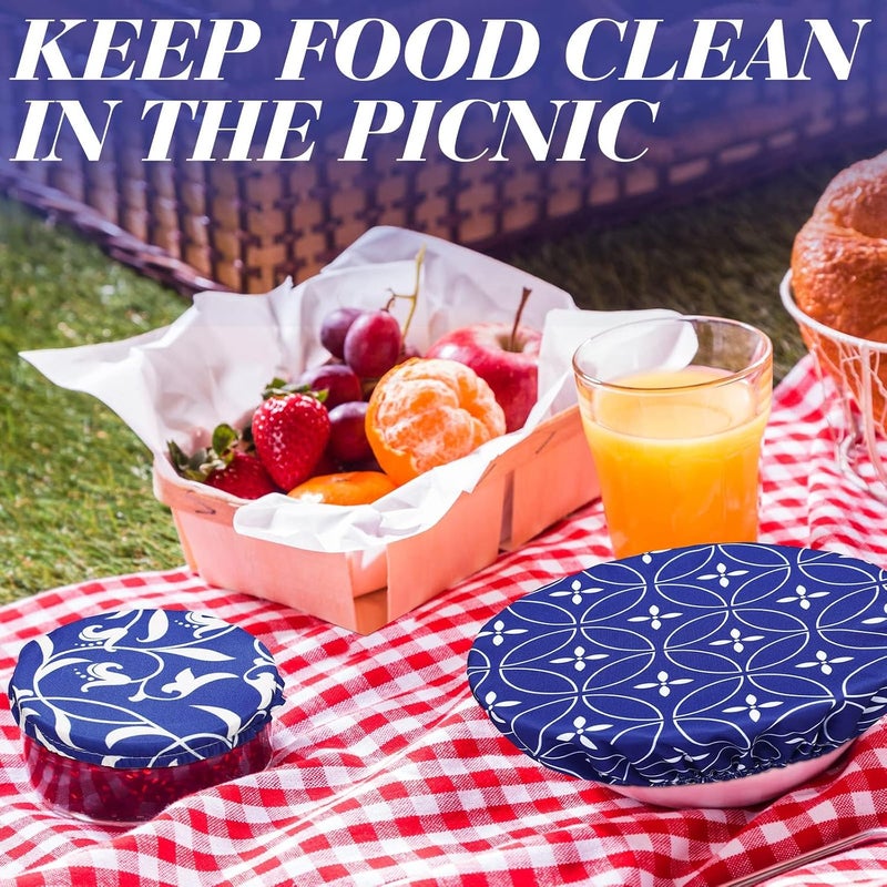 KASTWAVE 10 Pcs Reusable Stretch Fabric Bowl Covers, Elastic Multi-Siz, Bread Proofing, Fruits & Leftovers – Breathable, Washable, Eco-Friendly, Microwave & Dishwasher Safe, Blue & White Set - Image 5