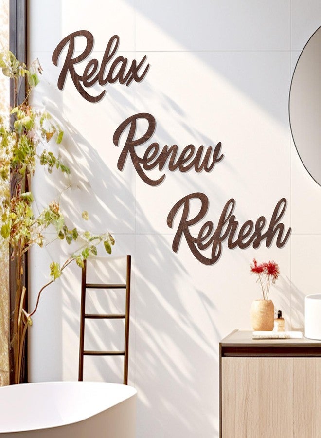 KOYILTD 3 Pieces Bathroom Decor Wooden Bathroom Sign,Relax Renew Refresh Sign (Brown) - Image 4