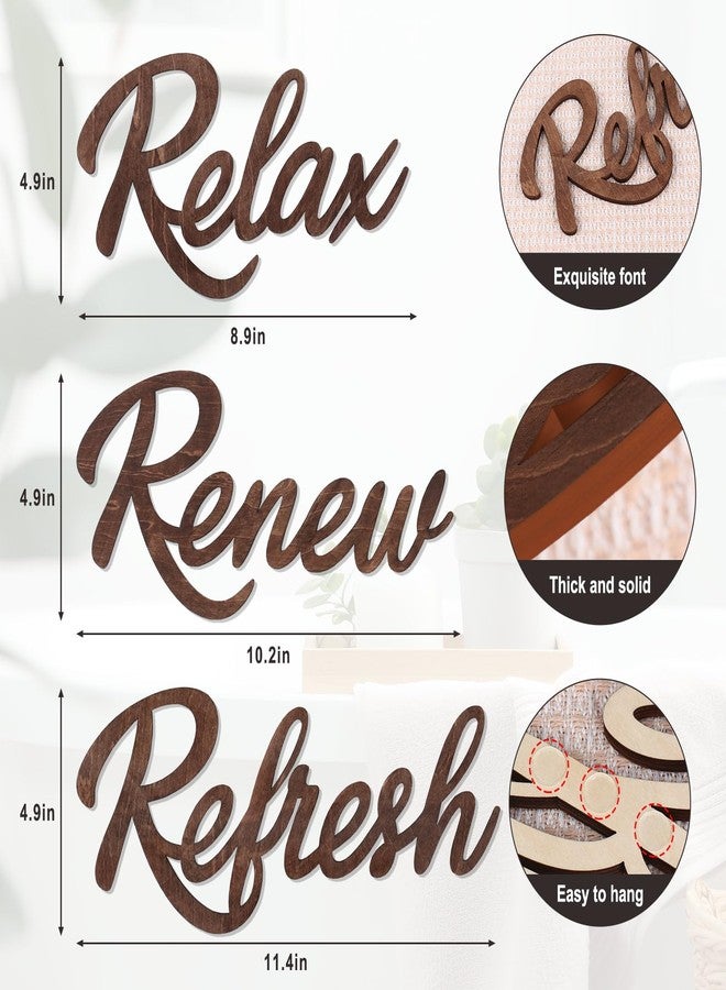 KOYILTD 3 Pieces Bathroom Decor Wooden Bathroom Sign,Relax Renew Refresh Sign (Brown) - Image 3