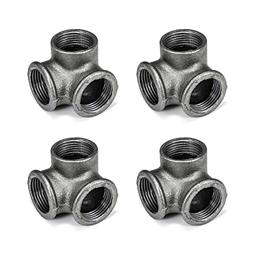 Home TZH 3/4" Side Outlet Elbow, Home TZH 4-Pack Cast Malleable Iron 3 Way Corner Pipe Fitting for Industrial vintage style DIY Project/Furniture/Shelving Decoration (4, 3/4") - Image 1