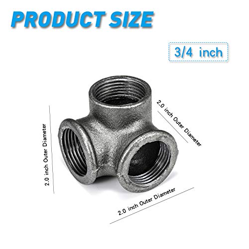 Home TZH 3/4" Side Outlet Elbow, Home TZH 4-Pack Cast Malleable Iron 3 Way Corner Pipe Fitting for Industrial vintage style DIY Project/Furniture/Shelving Decoration (4, 3/4") - Image 3