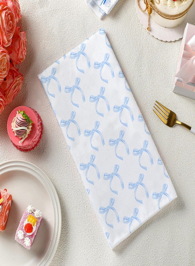 Macarrie 4 Pcs Bow Coquette Kitchen Towels Trendy Cute Hand Towels Coquette Bow Gifts Preppy Microfiber Kitchen Supplies for Hostess Housewarming, 18 x 26 in (Blue) - Image 4