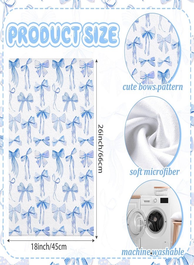 Macarrie 4 Pcs Bow Coquette Kitchen Towels Trendy Cute Hand Towels Coquette Bow Gifts Preppy Microfiber Kitchen Supplies for Hostess Housewarming, 18 x 26 in (Blue) - Image 2
