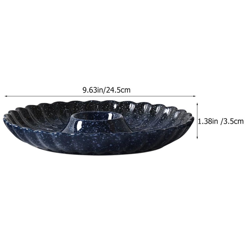 Blue Ceramic Dumpling Plate with Sauce Dish for Serving Japanese Snacks and Appetizers - Image 3