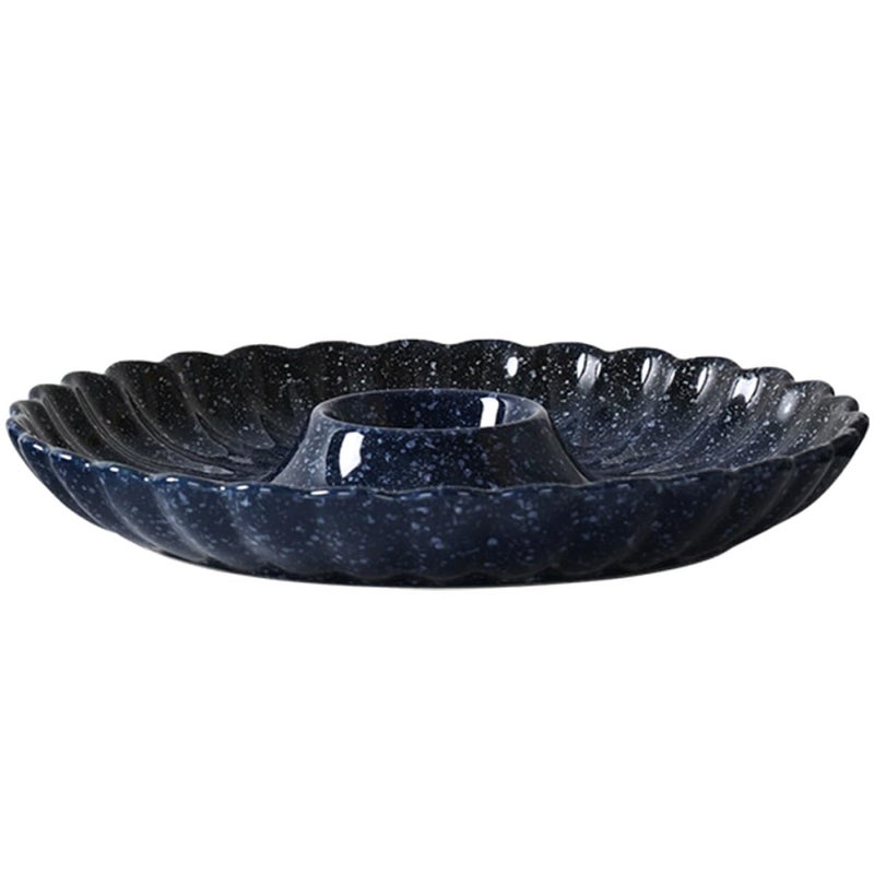 Blue Ceramic Dumpling Plate with Sauce Dish for Serving Japanese Snacks and Appetizers - Image 2