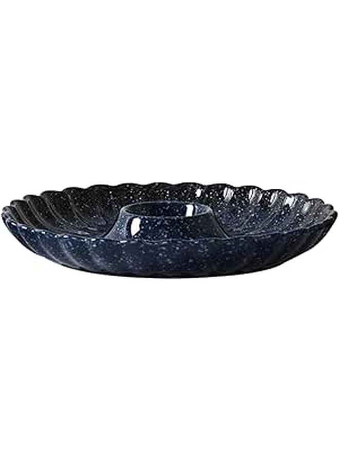 Blue Ceramic Dumpling Plate with Sauce Dish for Serving Japanese Snacks and Appetizers - Image 1