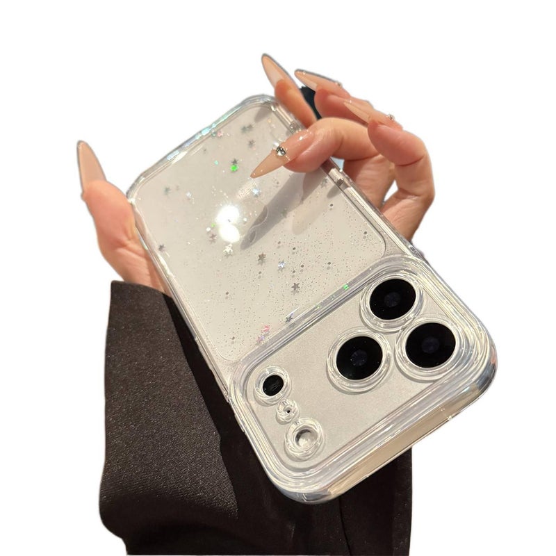 غطاء واقي بسيليكون باللون شفاف من السيليكون لـ iPhone 17 / 17 Air / 17 Pro / 17 Pro Max مع نقشة نجوم وحماية من السقوط مع مقاوم للصدمات مع تغطية كاملة سهل التخزين للهدايا - Image 4