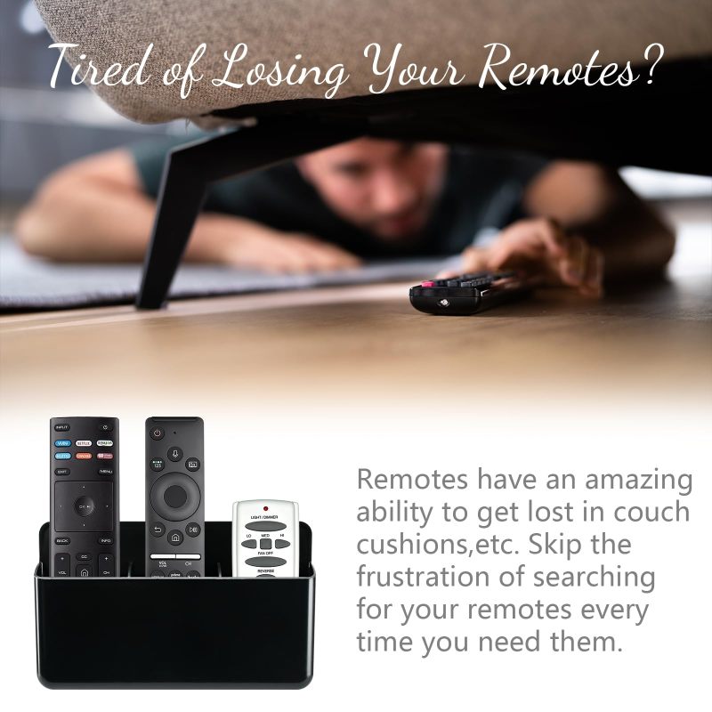 Adjustable Remote Holder 3 Flexible Slots Wall Mounted Tv Remote Organizer - No-Drill Adhesive Backing Black Remote Control Caddy for Home Theater Multi-Device Households - Image 3