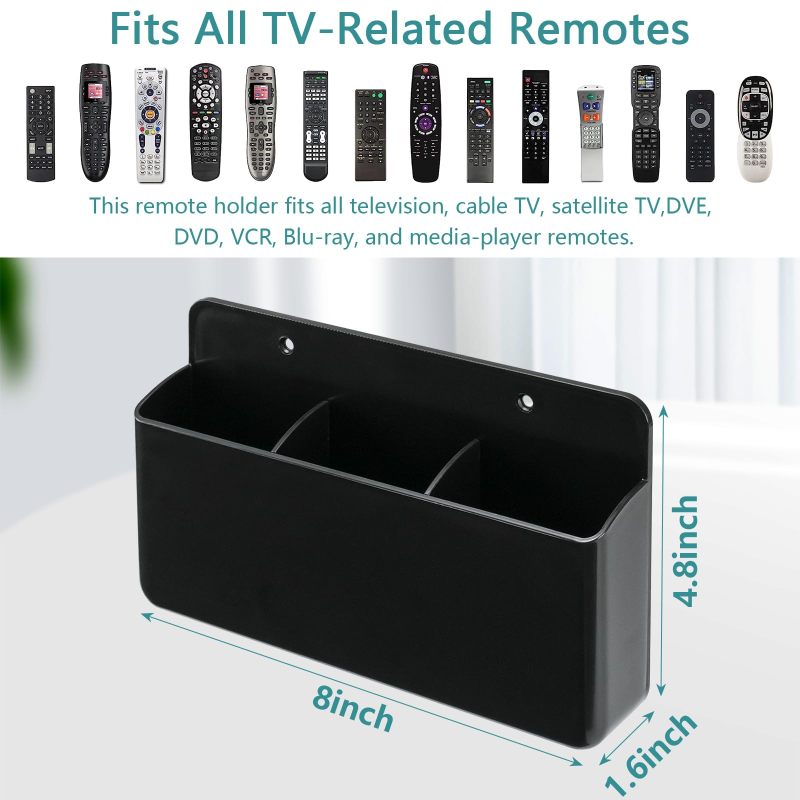 Adjustable Remote Holder 3 Flexible Slots Wall Mounted Tv Remote Organizer - No-Drill Adhesive Backing Black Remote Control Caddy for Home Theater Multi-Device Households - Image 2