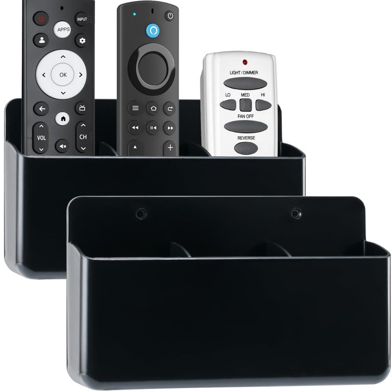 Adjustable Remote Holder 3 Flexible Slots Wall Mounted Tv Remote Organizer - No-Drill Adhesive Backing Black Remote Control Caddy for Home Theater Multi-Device Households - Image 1