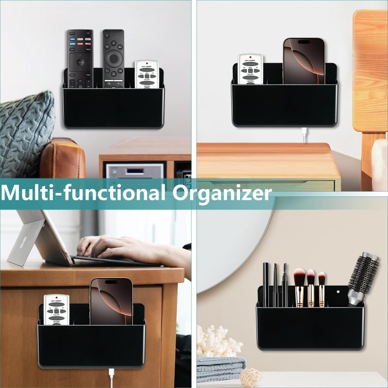 Adjustable Remote Holder 3 Flexible Slots Wall Mounted Tv Remote Organizer - No-Drill Adhesive Backing Black Remote Control Caddy for Home Theater Multi-Device Households - Image 5