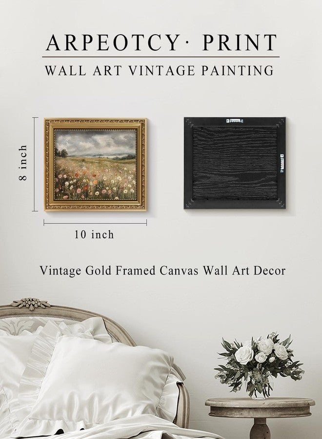 ARPEOTCY Vintage Gold Framed Wall Art Decor, 8x10 Inch Dreamy Wildflower Picture, Retro Farmhouse Landscape Wall Art for Living Room Bedroom, Rustic Bathroom Decor Aesthetic - Image 5