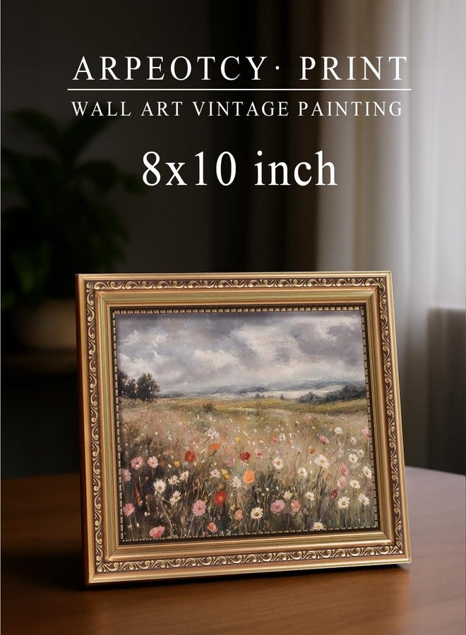ARPEOTCY Vintage Gold Framed Wall Art Decor, 8x10 Inch Dreamy Wildflower Picture, Retro Farmhouse Landscape Wall Art for Living Room Bedroom, Rustic Bathroom Decor Aesthetic - Image 2