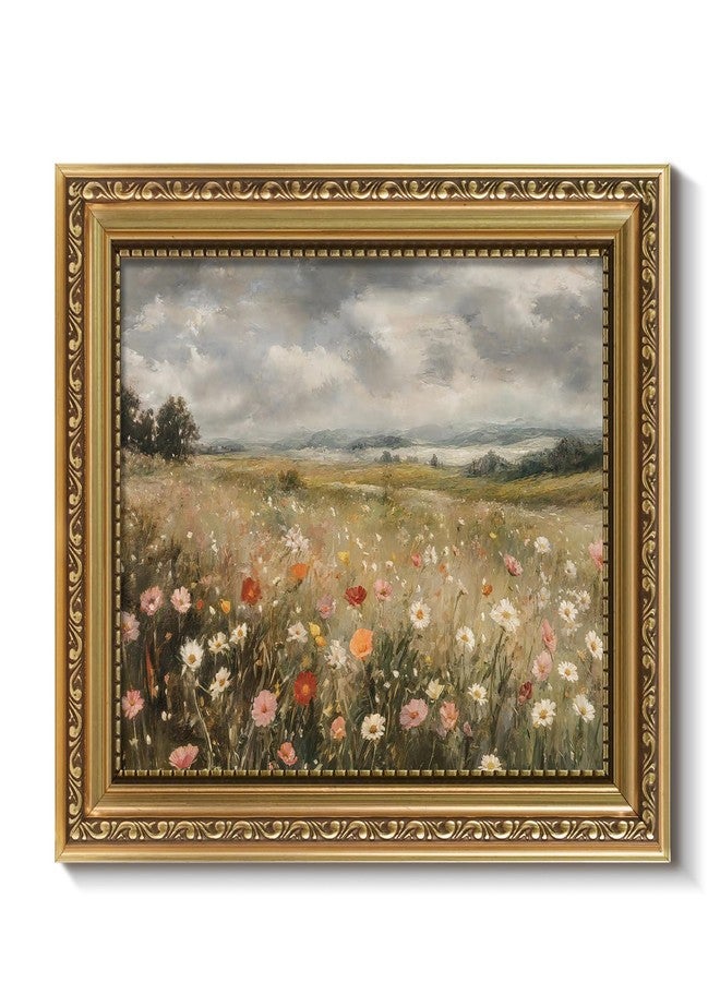 ARPEOTCY Vintage Gold Framed Wall Art Decor, 8x10 Inch Dreamy Wildflower Picture, Retro Farmhouse Landscape Wall Art for Living Room Bedroom, Rustic Bathroom Decor Aesthetic - Image 1