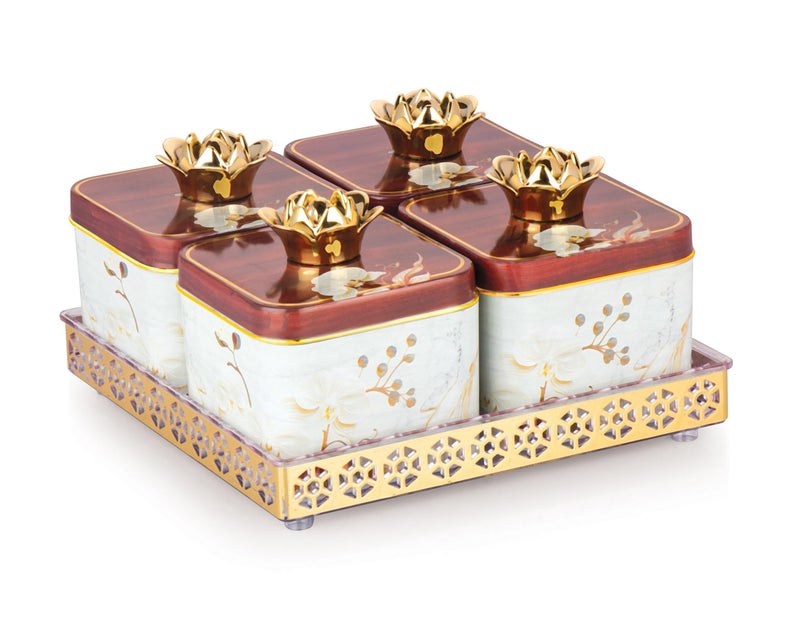 Nabhya Sparkle 4pc Dry Fruits Storage Container Set With Airtight Lid & Serving Tray, Serving Tray for Serving Sweets, Chips, Cookies & Other Snacks (Pack Of 4) (White) - Image 3