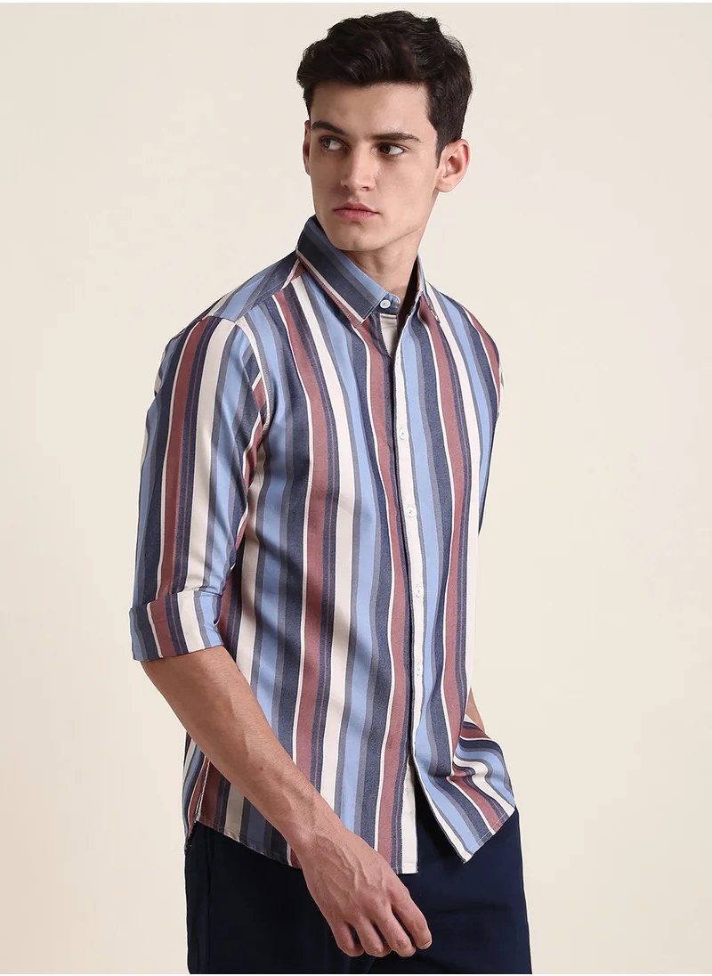 دينيس لينغو Men's Red Slim Fit Cotton Casual Shirt