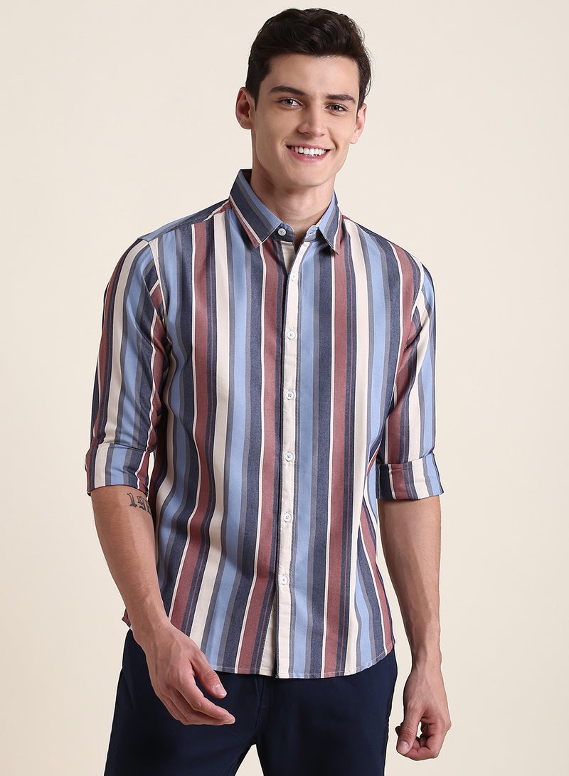 Dennis Lingo Men's Red Slim Fit Cotton Casual Shirt - Image 1