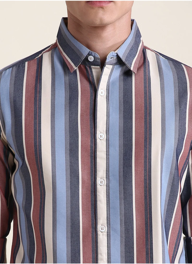 دينيس لينغو Men's Red Slim Fit Cotton Casual Shirt