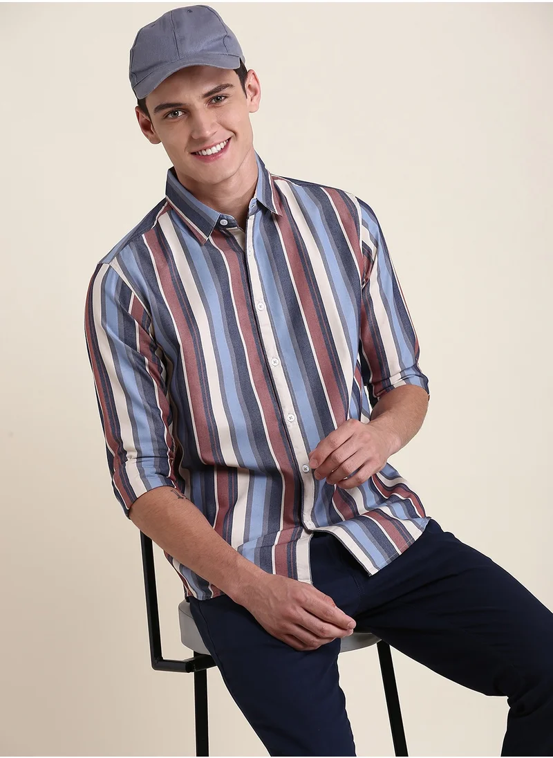 دينيس لينغو Men's Red Slim Fit Cotton Casual Shirt