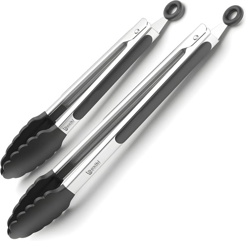 Boxiki Kitchen Kitchen Tongs for Cooking with Silicone Tips by , BPA Free Stainless Steel set of 2 Silicone Tongs for Cooking, Grilling & Toss a Salad, Heat Resistant Grill Tongs for Serving Food. - Image 1