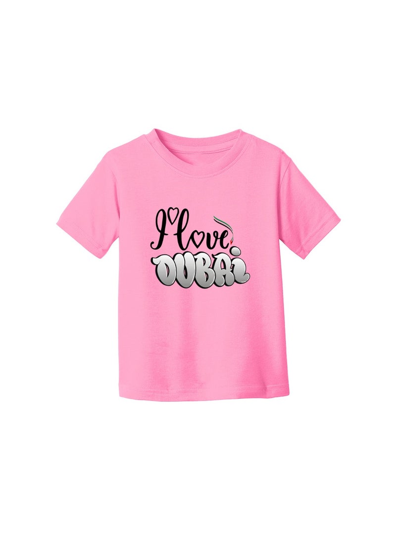 I Love Dubai Kids Girls T-Shirt - Round Neck With Short Sleeve-Girls Cotton T-Shirt -I Love Dubai-Printed T-Shirt-Perfect For Dubai Souvenir