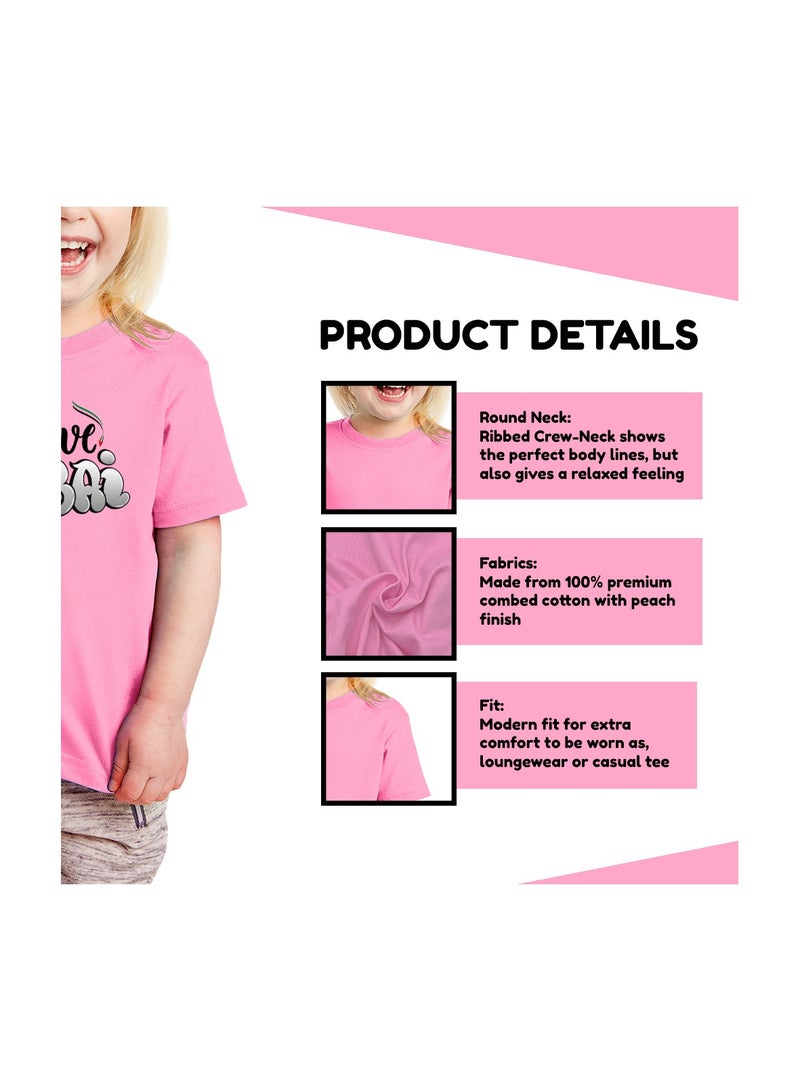 I Love Dubai Kids Girls T-Shirt - Round Neck With Short Sleeve-Girls Cotton T-Shirt -I Love Dubai-Printed T-Shirt-Perfect For Dubai Souvenir