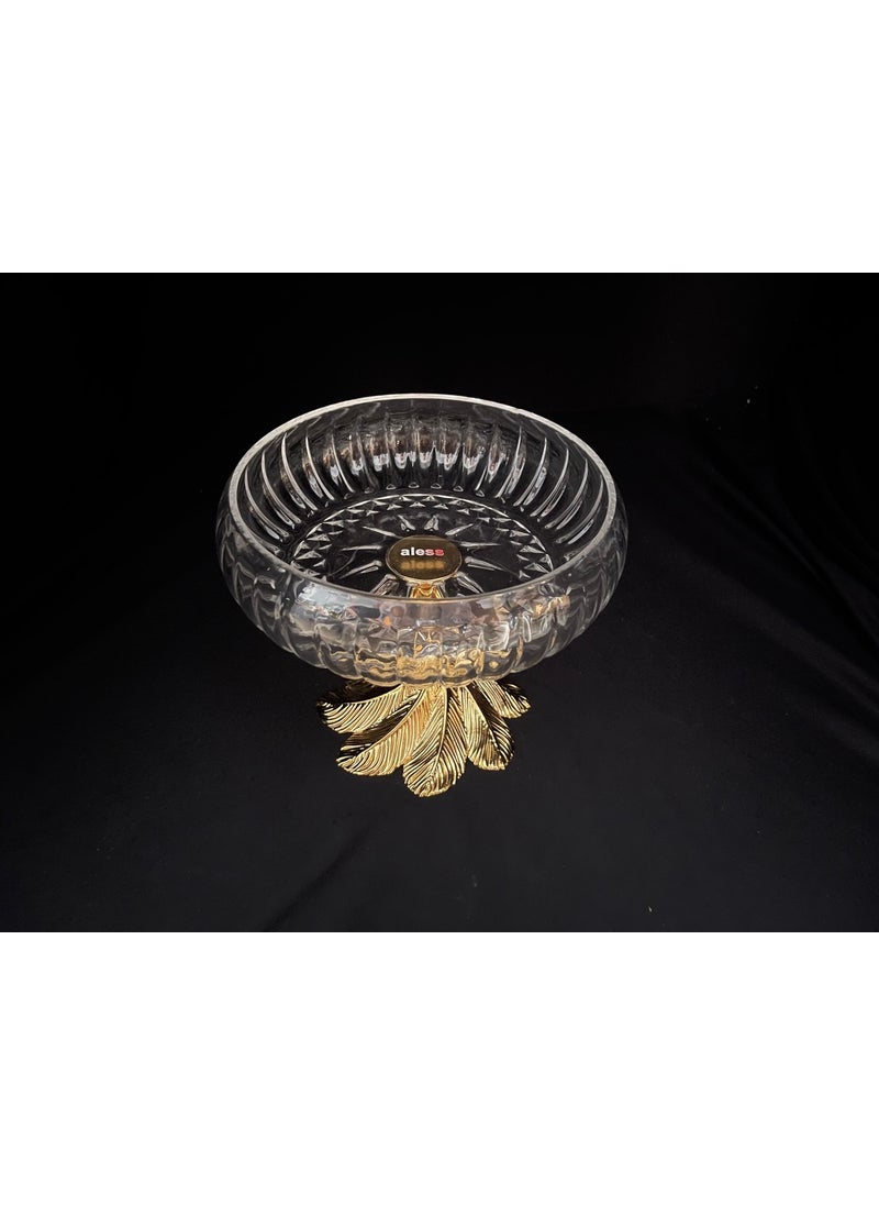Aless Glass Luna Feather Foot Gold Handmade Glass Bowl Presentation 