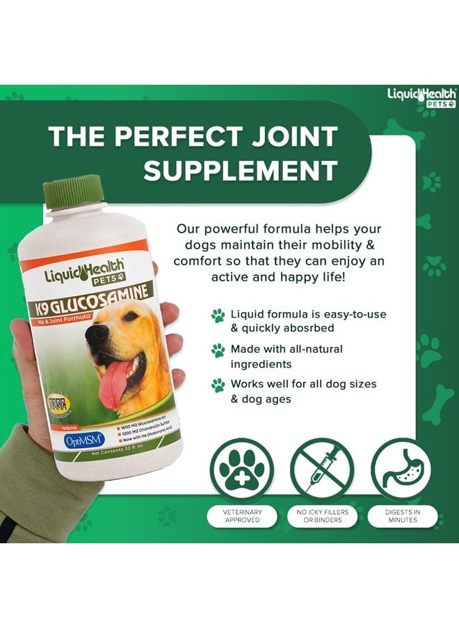 LIQUIDHEALTH 128 Oz K9 Liquid Glucosamine for Dogs, Puppies and Seniors - Chondroitin, MSM, Hyaluronic Acid – Dog Hip and Joint Health, Dog Vitamins for Dog Joint Pain, Dog Joint Oil - 1 Gallon  - Image 2