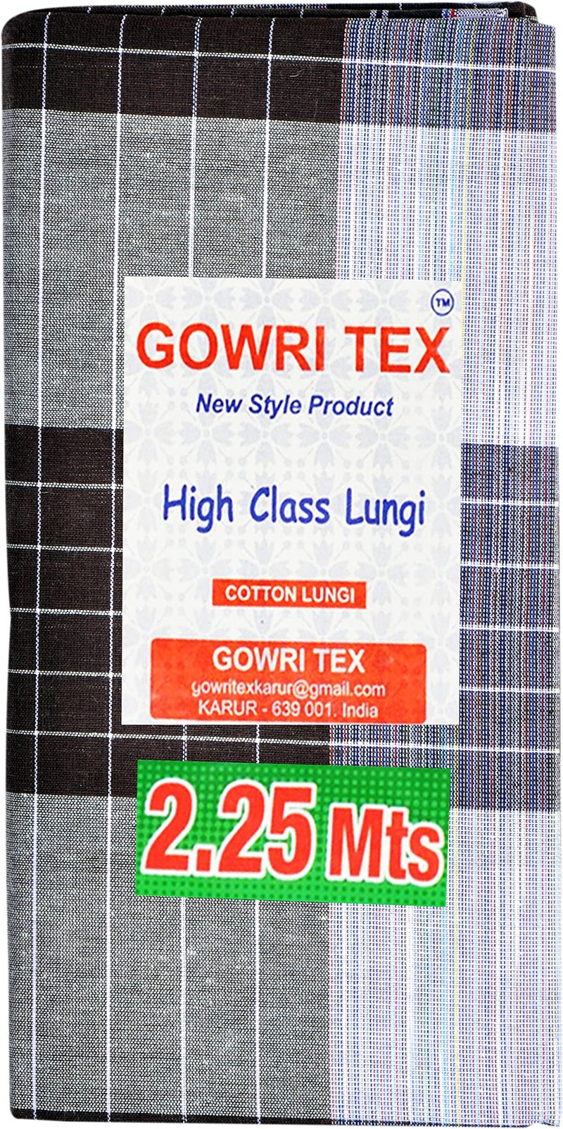 Gowri Tex Cotton Stitched Lungis Pack Of 3 Ready To Wear (2.25Meter) (Coffee Brown-DarkBlue-Red) - Image 5