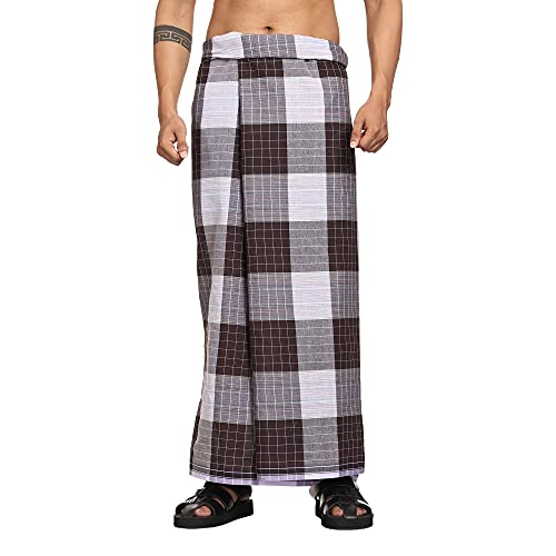 Gowri Tex Cotton Stitched Lungis Pack Of 3 Ready To Wear (2.25Meter) (Coffee Brown-DarkBlue-Red) - Image 2