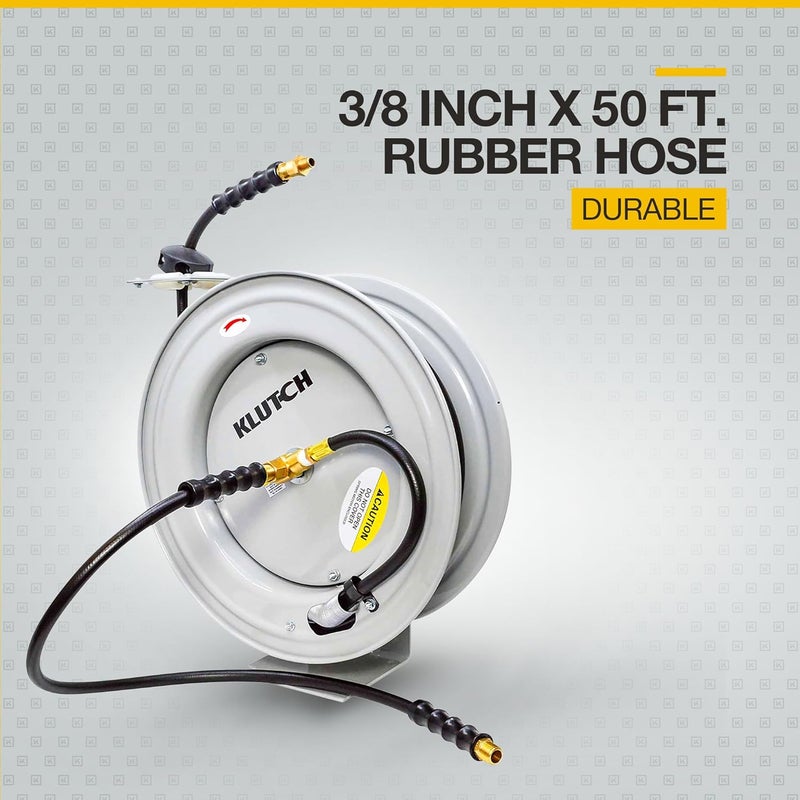 Klutch بكرة خرطوم هواء قابلة للرجوع التلقائي - مع خرطوم مطاطي 3/8 بوصة × 50 قدم، 300 PSI - Image 3
