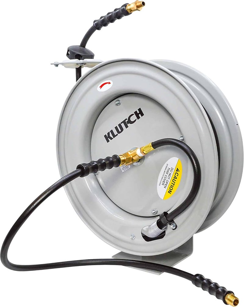 Klutch بكرة خرطوم هواء قابلة للرجوع التلقائي - مع خرطوم مطاطي 3/8 بوصة × 50 قدم، 300 PSI - Image 1
