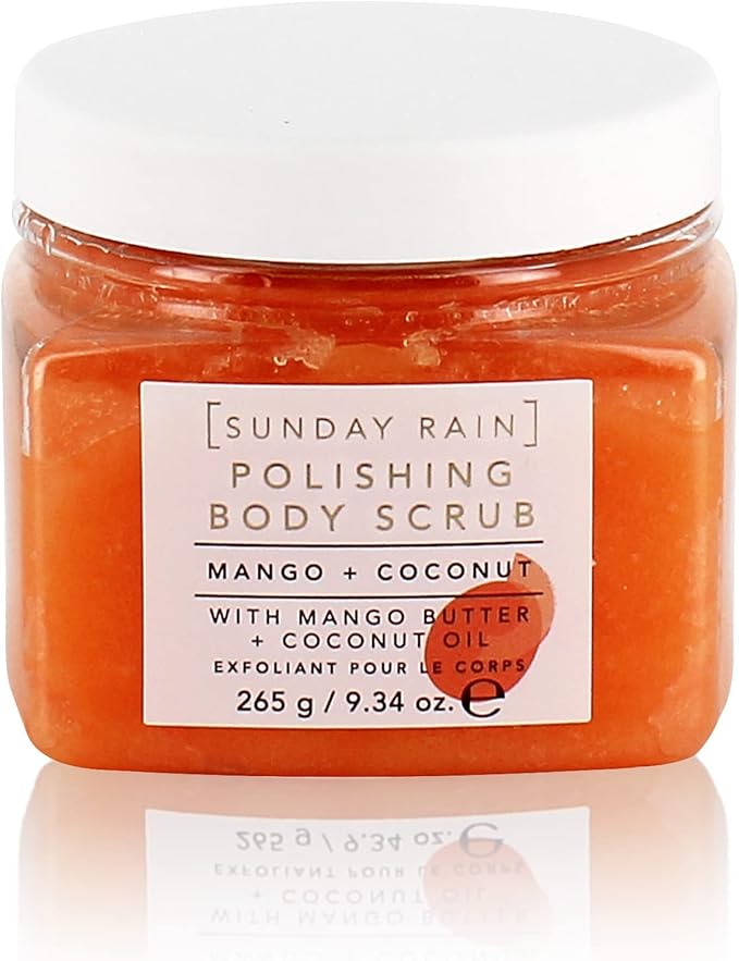 Sunday Rain Polishing Body Scrub for Extra Smooth Soft Skin Vegan and CrueltyFree Tropical Mango Butter and Coconut Oil 265g - Image 1