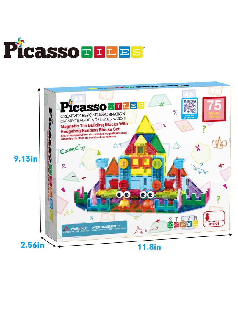 Picasso Magnetic Tiles with Hedgehog Building Block Set 75 Pieces | Magnetic Tiles | Building Blocks | Educational Toy Set | Construction Building Kit for Child Brain Development