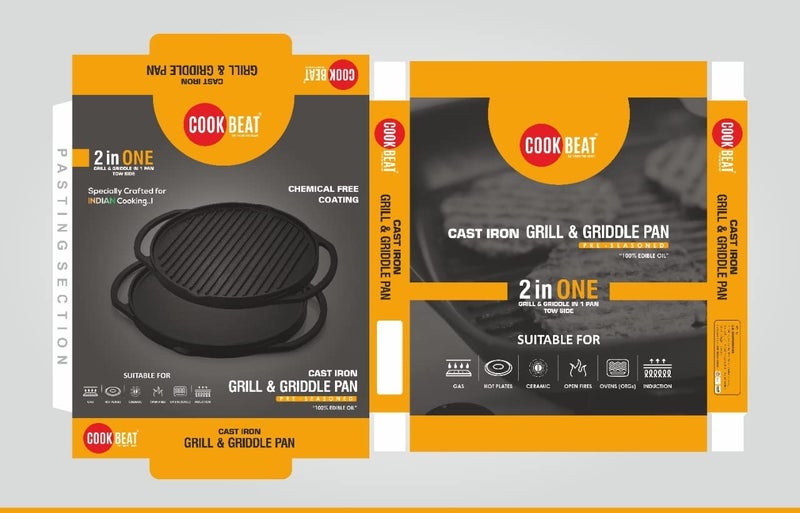 COOKBEAT مقلاة دوسا كوكبيات من الحديد الزهر 2 في 1، مقلاة غير لاصقة 30 سم - Image 3