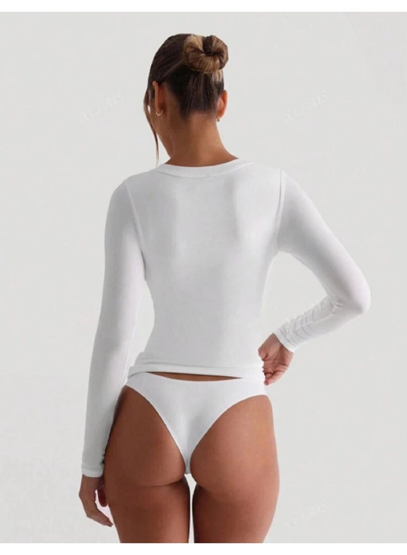 WARD Women's Plain Long Sleeve T-Shirt Made of Cotton and Lycra - Image 4