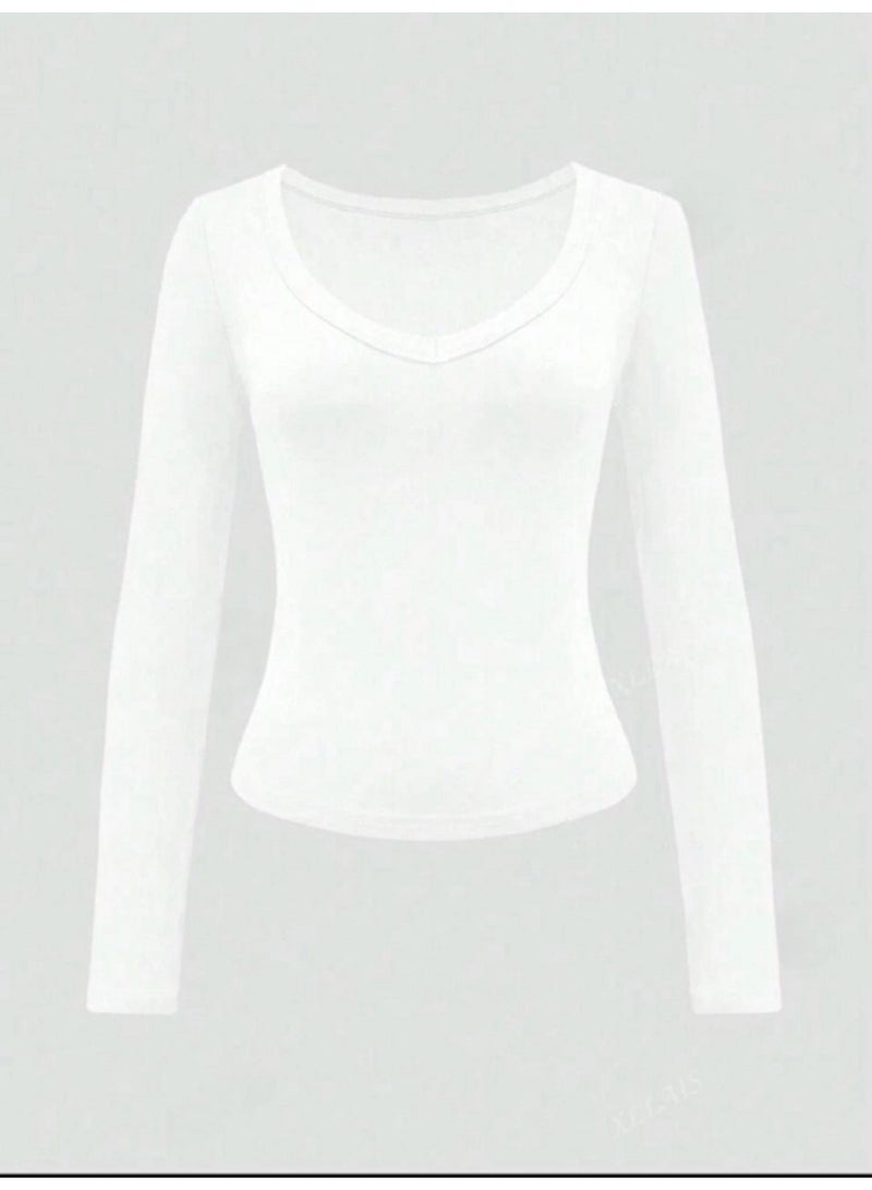 WARD Women's Plain Long Sleeve T-Shirt Made of Cotton and Lycra - Image 1