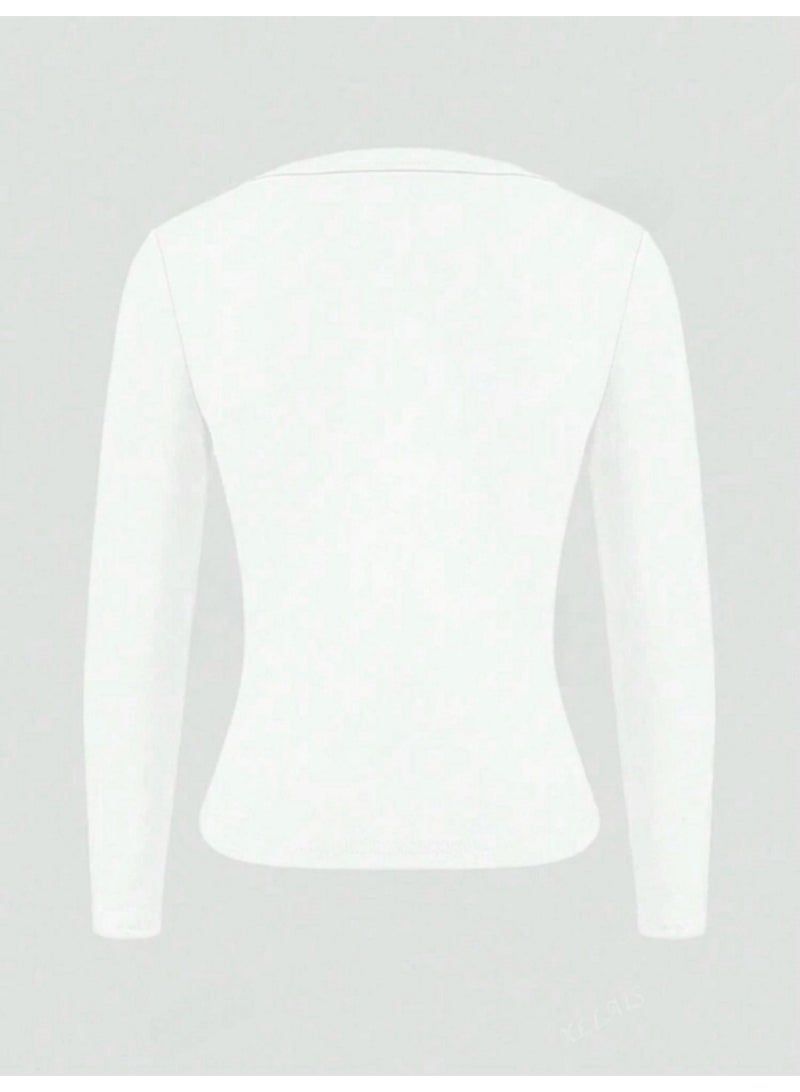 WARD Women's Plain Long Sleeve T-Shirt Made of Cotton and Lycra - Image 2