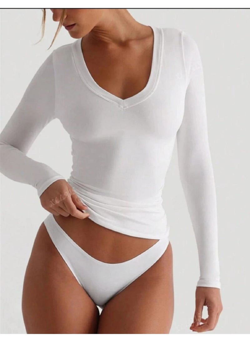 WARD Women's Plain Long Sleeve T-Shirt Made of Cotton and Lycra - Image 3