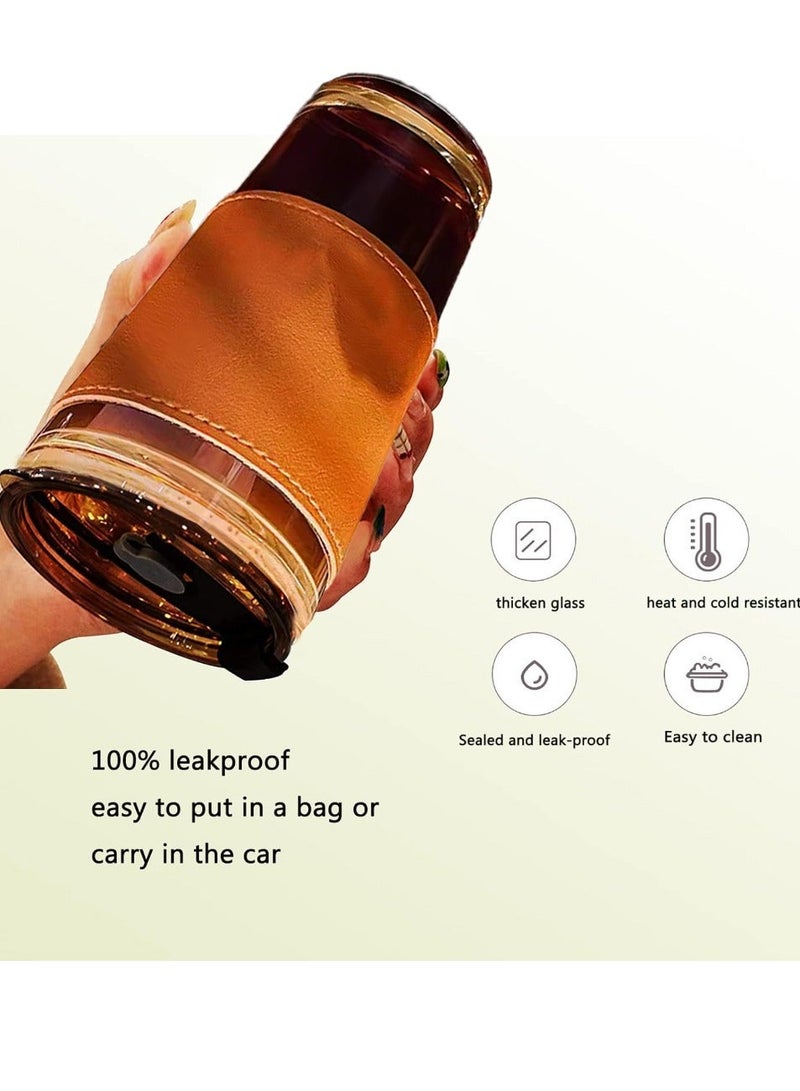 HAOHAN Glass Cup with Leak-proof Lid and Straw,15oz/450ml Reusable Iced Coffee Cup – Amber Clear Drinking Glass for Tea, Juice, Water. - Image 2