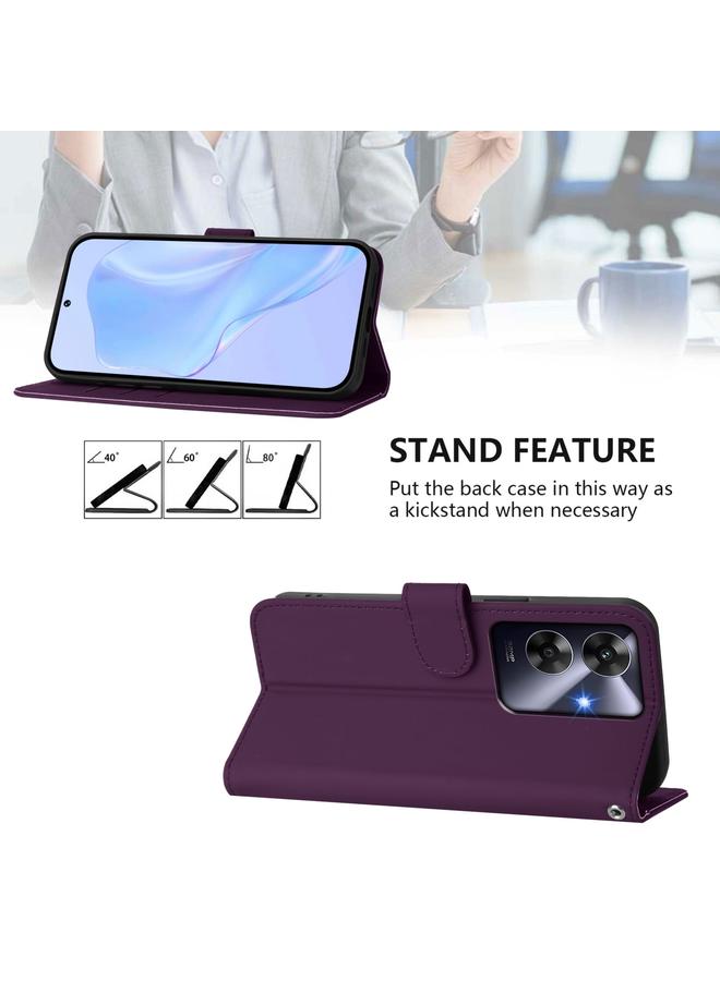 اس-توب جراب هاتف Realme C63 Global Skin Feel Solid Color Leather Case مع حبل تعليق - Image 3