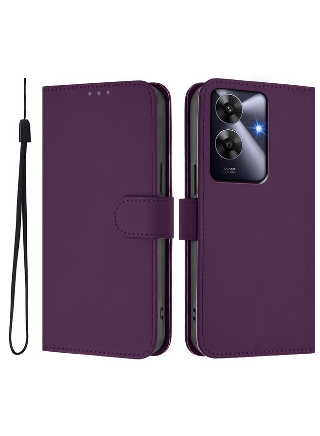 اس-توب جراب هاتف Realme C63 Global Skin Feel Solid Color Leather Case مع حبل تعليق - Image 2