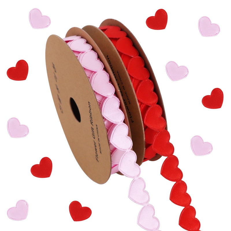 TONIFUL 2 Rolls Red and Pink Heart Ribbon, 5/8 Inch Love Ribbon for Valentine's Day, Birthday, Christmas, Wedding Party Decor, DIY Craft, Gift Wrapping, Wreath Decor, Hanging Ornament(10Yard/Roll) - Image 1