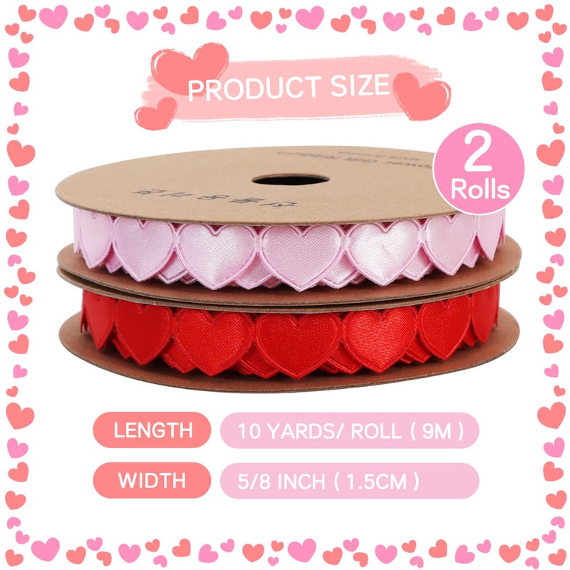 TONIFUL 2 Rolls Red and Pink Heart Ribbon, 5/8 Inch Love Ribbon for Valentine's Day, Birthday, Christmas, Wedding Party Decor, DIY Craft, Gift Wrapping, Wreath Decor, Hanging Ornament(10Yard/Roll) - Image 2