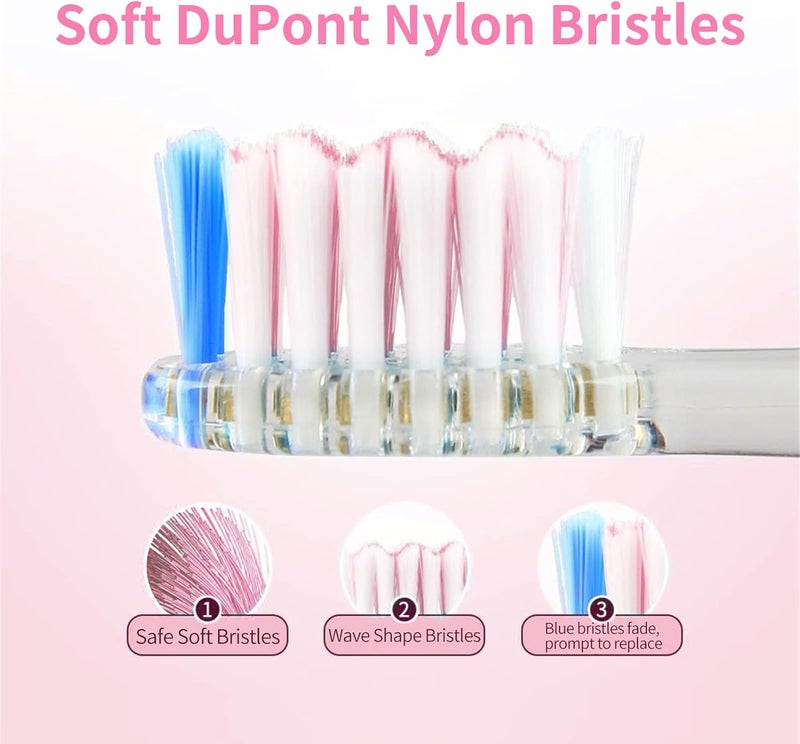 Seago Kids Electric Toothbrush 35612 Toddler Childrens Toothbrushes with TimerColorful Rainbow LED Light and 4 Heads for Junior Boys Girls BatteryPowered Sonic Tooth Brush SG977 Pink - Image 3