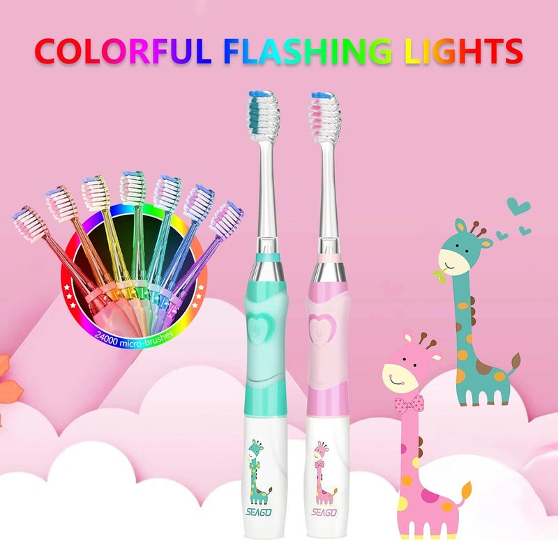 Seago Kids Electric Toothbrush 35612 Toddler Childrens Toothbrushes with TimerColorful Rainbow LED Light and 4 Heads for Junior Boys Girls BatteryPowered Sonic Tooth Brush SG977 Pink - Image 2