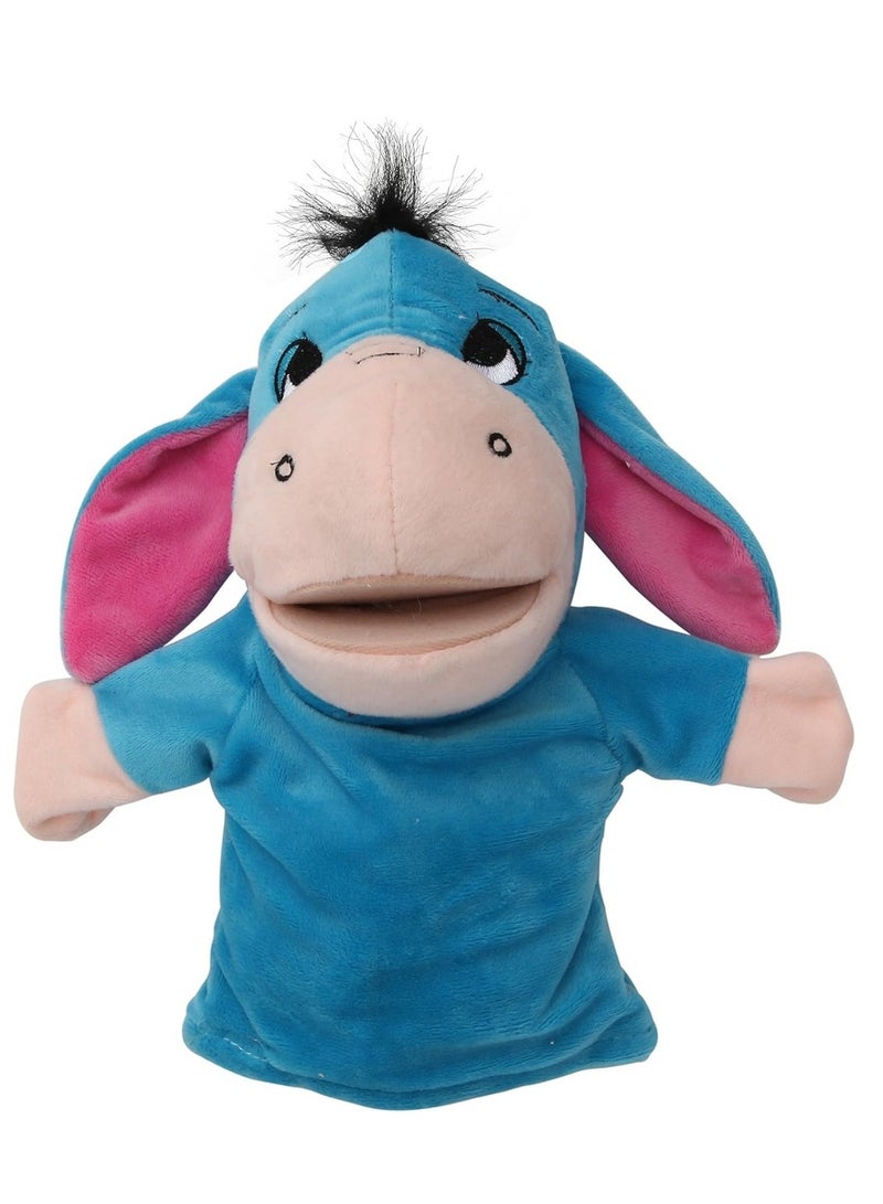 دمية يد حيوانات المزرعة من القطيفة الناعمة مع فم واذرع متحركة لسرد القصص ولعب الادوار والتدريس في مرحلة ما قبل المدرسة، دمية التعلم التفاعلي للاصدقاء، هدية عيد ميلاد تعليمية وممتعة (حمار ازرق) - Image 1